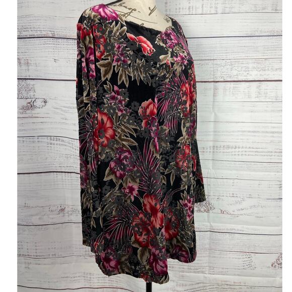 Susan Graver Tunic Women 2X Burnout Velvet Long Sleeve Boat Neck Floral Colorful - Picture 3 of 12